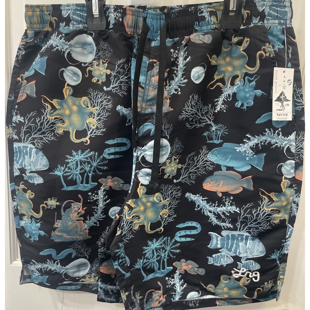 NWT LIFTED RESEARCH GROUP swim board shorts size L deep sea theme DRAWSTRING
